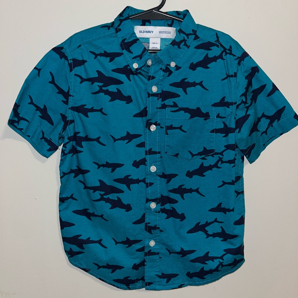 Old Navy Kids Teal Shark Pattern Shirt